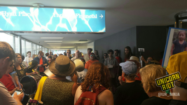 CloseTheCamps! No Cages MN protesters outside Thrivent Financial HQ in Minneapolis