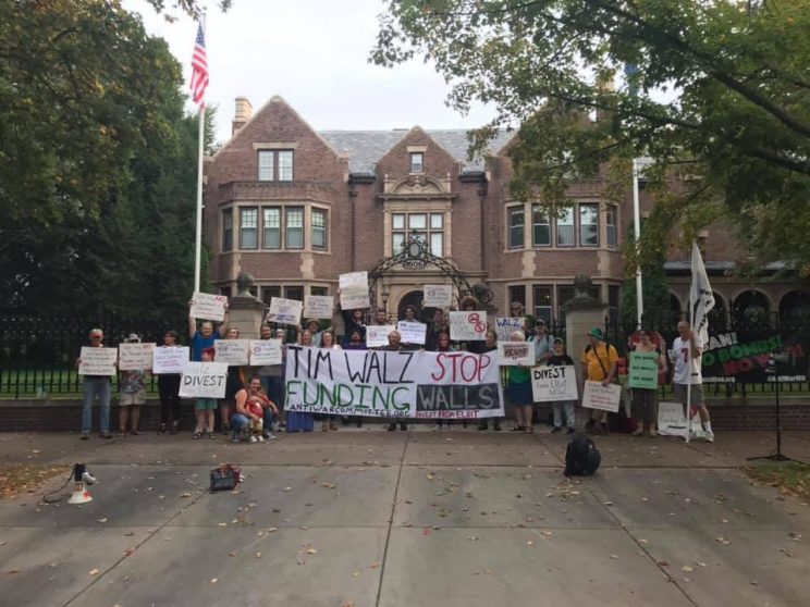 Protest outside of MN Gov. Walz' mansion against Elbit Systems.