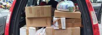 Car packed with supplies for women detainees at Petrou Ralli