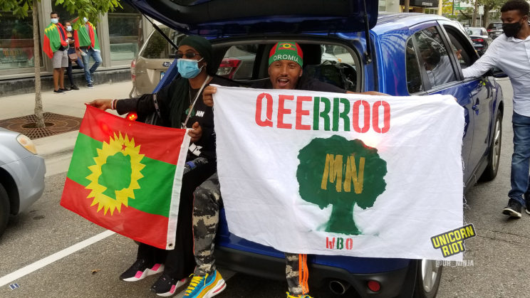 #OromoProtests: Dozens of cars followed the large Grand Rally march in downtown Minneapolis on September 25, 2020