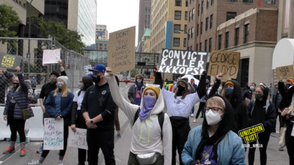 protesters gather outside Minneapolis courthouse for pretrial hearing in the George Floyd case