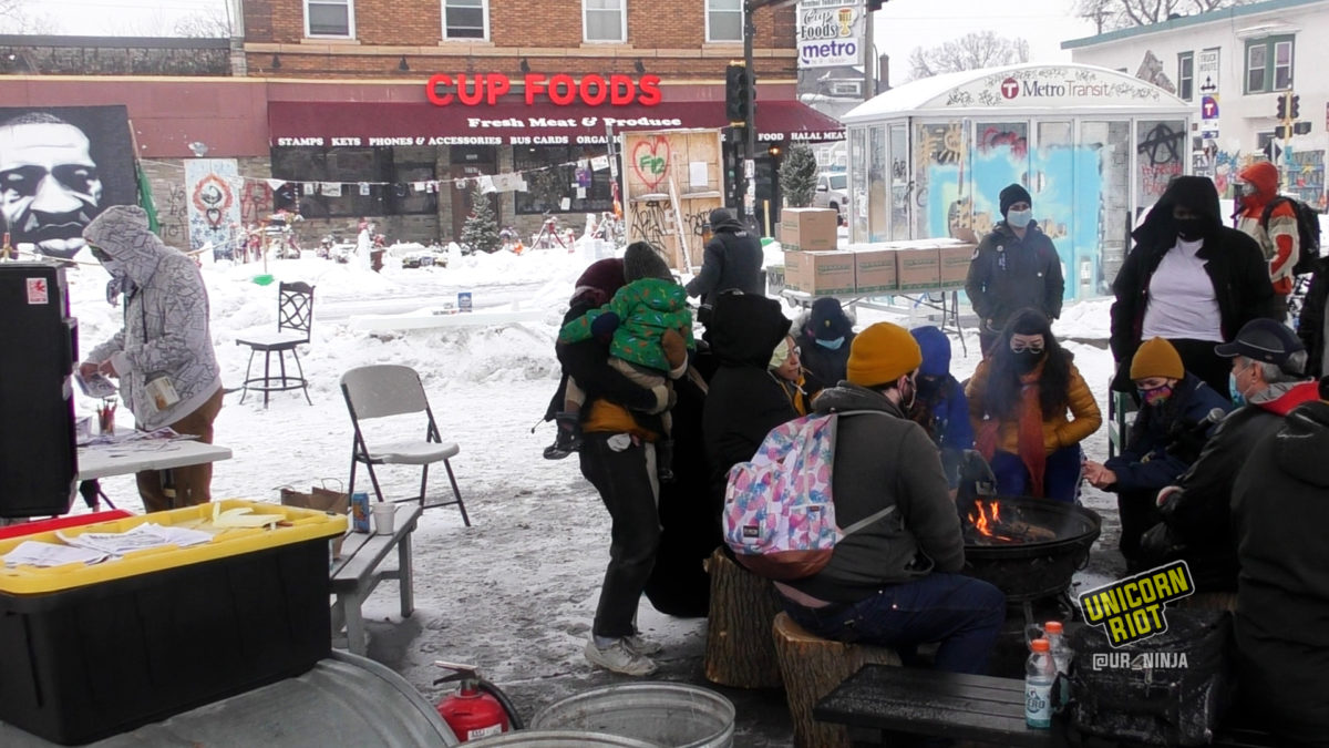 Crowd at George Floyd Square surrounds fire