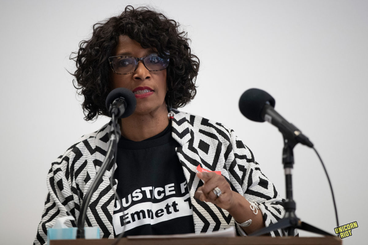 Deborah Watts speaks during a meeting with the UN at the Minneapolis Urban League on May 2, 2023.