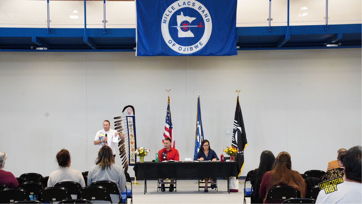 U.S. Secretary of Interior Deb Haaland (right) and Assistant Secretary of Interior Bryan Newland (left) host a "Road to Healing" session in Onamia, Minn. on Saturday, July 3, 2023. Photo contributed by Darren Thompson.
