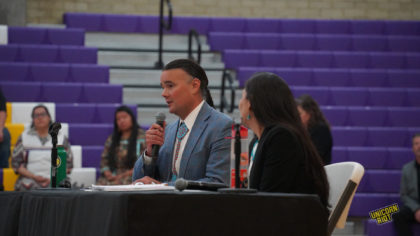 Photo 6809: U.S. Assistant Secretary of Interior Bryan Newland with Secretary of Interior Deb Haaland speaks at the "Road to Healing" listening session at the Sherman Indian High School in Riverside, California on August 4, 2023.