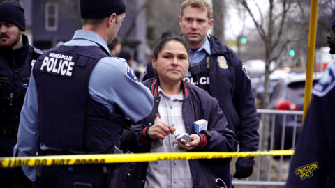 Nenookaasi organizer, Nicole Mason looks on as the camp gets evicted