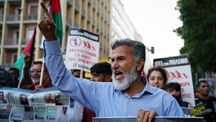 President of the Pakistani Community of Greece, Javed Aslam, chanting slogans during a demonstration in Athens, commemorating the one year since the shipwreck of Pylos, which took place on June 14, 2023 and officially killed 82 people, but left hundreds more missing to this day.