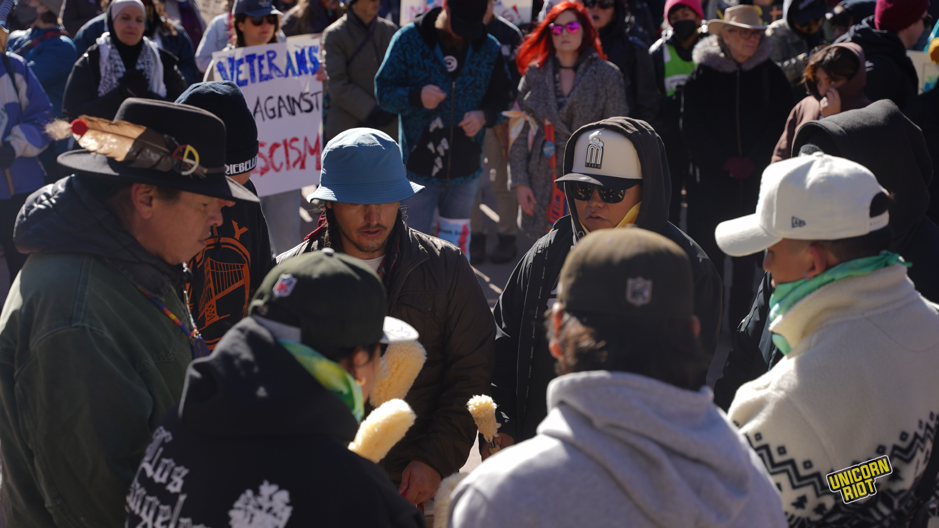 Swiftbird Singers led the procession at the "We Got Us" march and rally in Santa Fe, New Mexico on January 20, 2026. Photo by Darren Thompson.