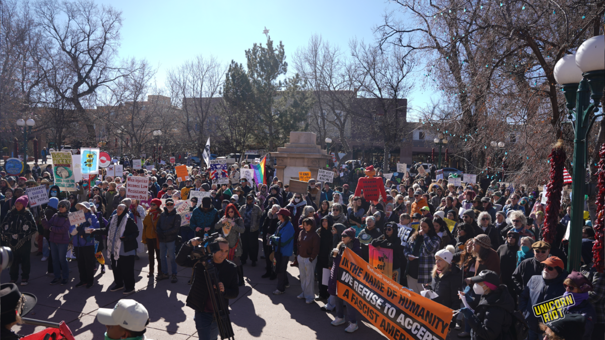 More than 1,500 people joined Youth United for Climate Crisis Action in the Santa Fe Plaza for a march to the New Mexico State Capitol on opening day of the legislative session on January 20, 2026. Photo by Darren Thompson